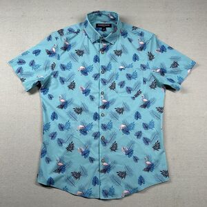 Mizzen Main Shirt Mens Small All Over Print Tropical Flamingo Leeward Aloha Blue